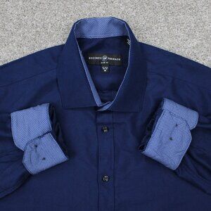 Society of Threads Flip Cuff Shirt Men 15-15 1/2, 33/34 Medium Blue Slim Fit L/S